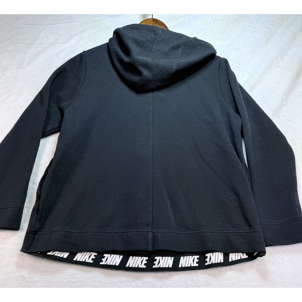 Nike Women's Full Zip Fleece Hoodie Black Logo Bottom Hem Size L 857416-010